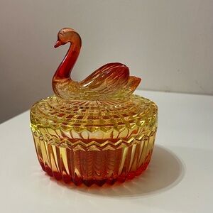 Vintage Amber and Gold Swan Glass Art Piece